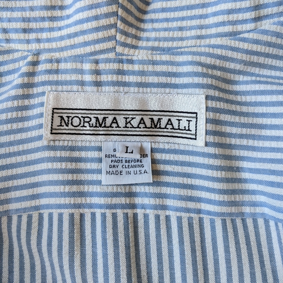 VTG Norma Kamali blue and white pinstripe seersucker blazer size large - Picture 7 of 11